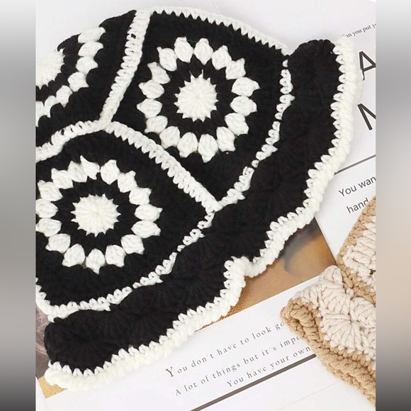 Knit Floral Bucket Hat Fashion Cute Comfy Crochet Bucket Hat For Women - Picture 6 of 8